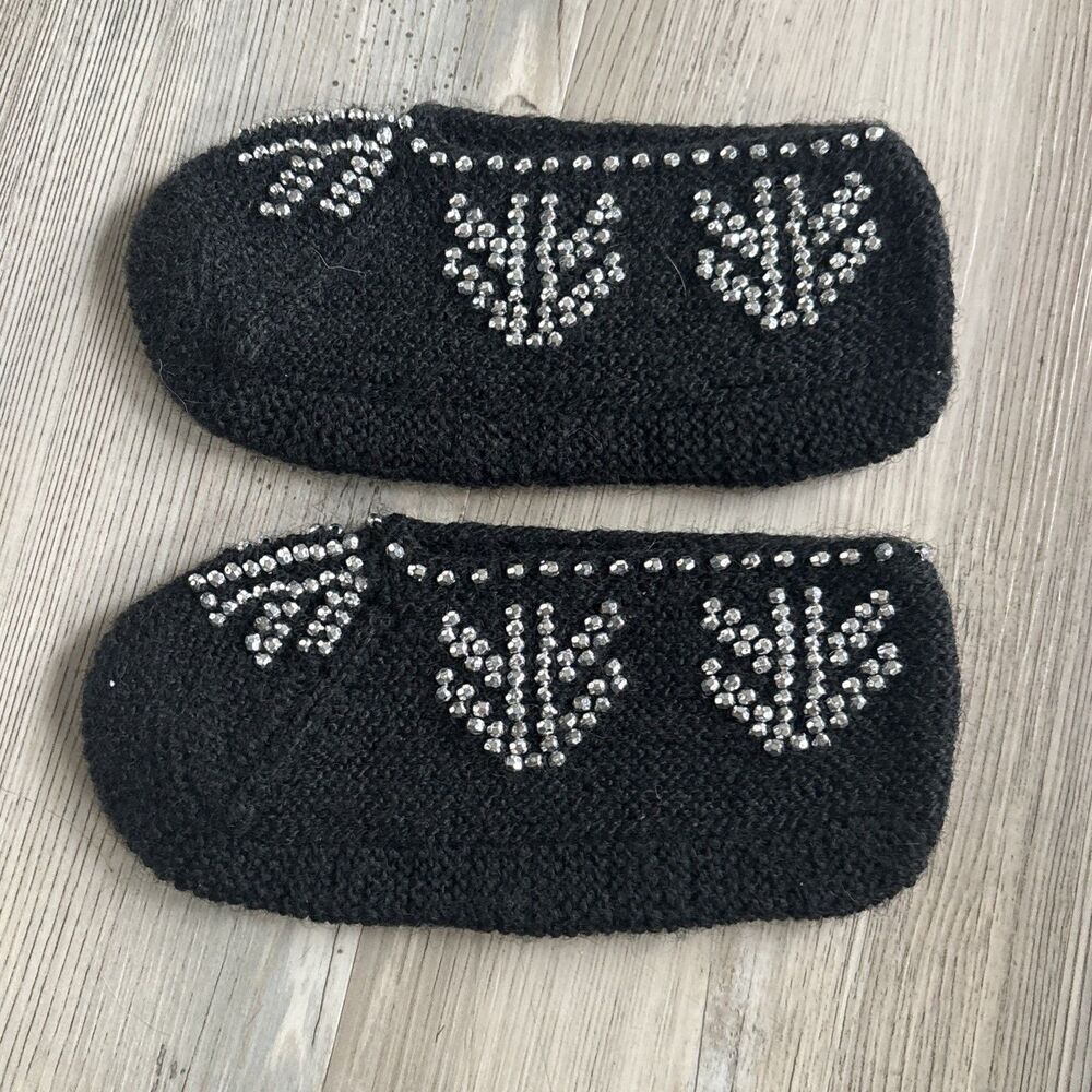 New Beautiful Vintage Hand Made House Slippers with Beads Small